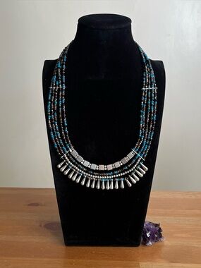 Southwestern-style multi-strand necklace  teal and brown beads boho bohemian